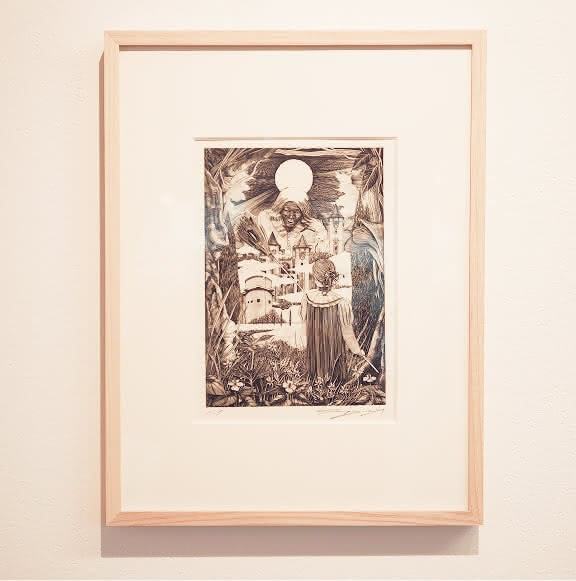 額縁した銅版画作品（畑山綾太郎作）