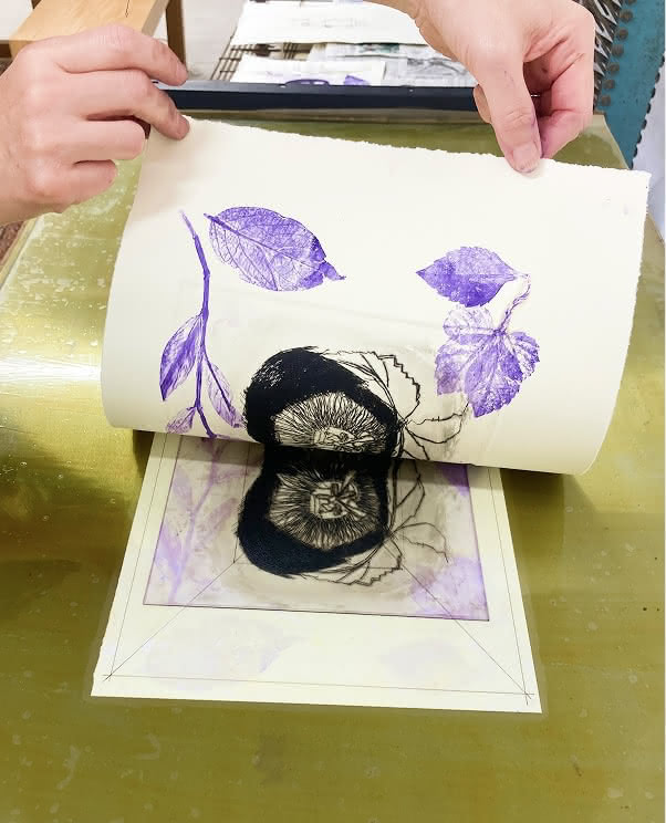 銅版画が刷り上がる様子